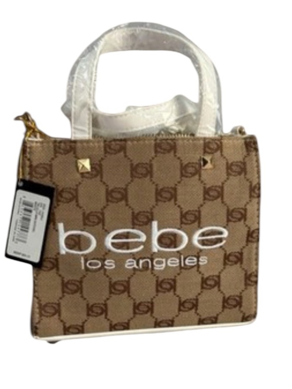 bebe Brown Logo Mini Tote with White Accents